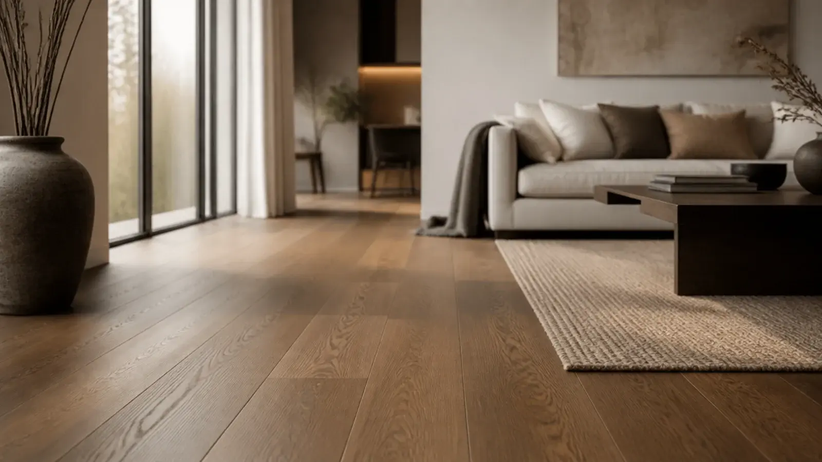 silk matte lacquered engineered boards above a warmed screed floor