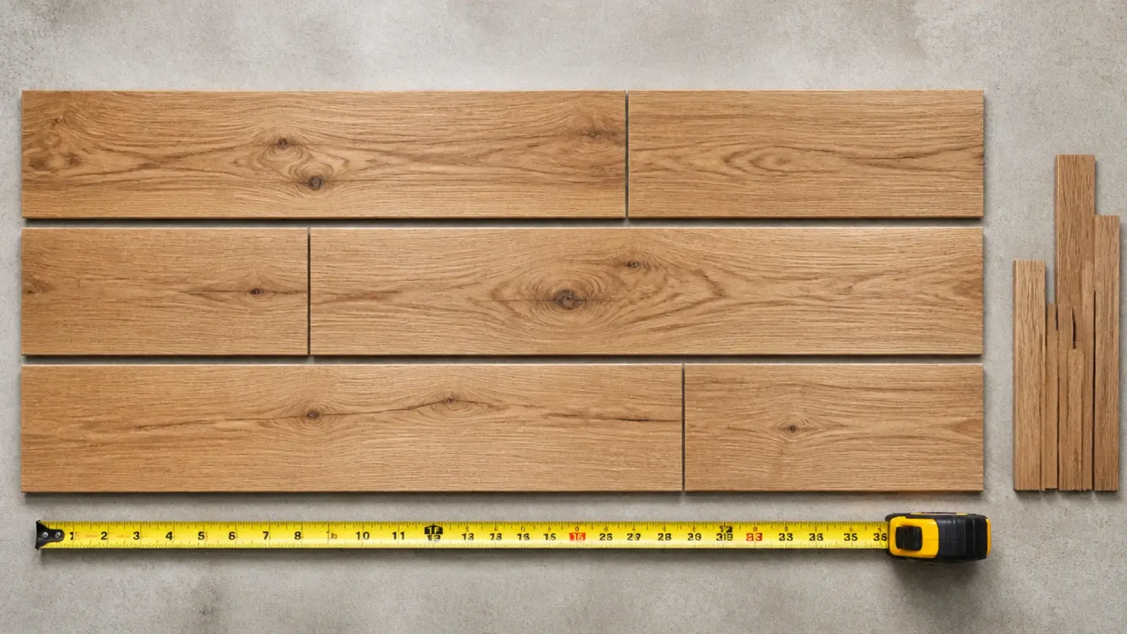 plank end joints staggered irregularly across three laid rows