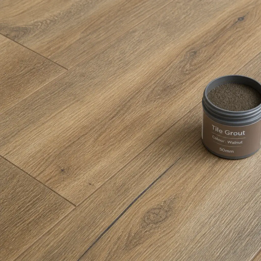 grout colour blended into the middle tone of surrounding plank tiles