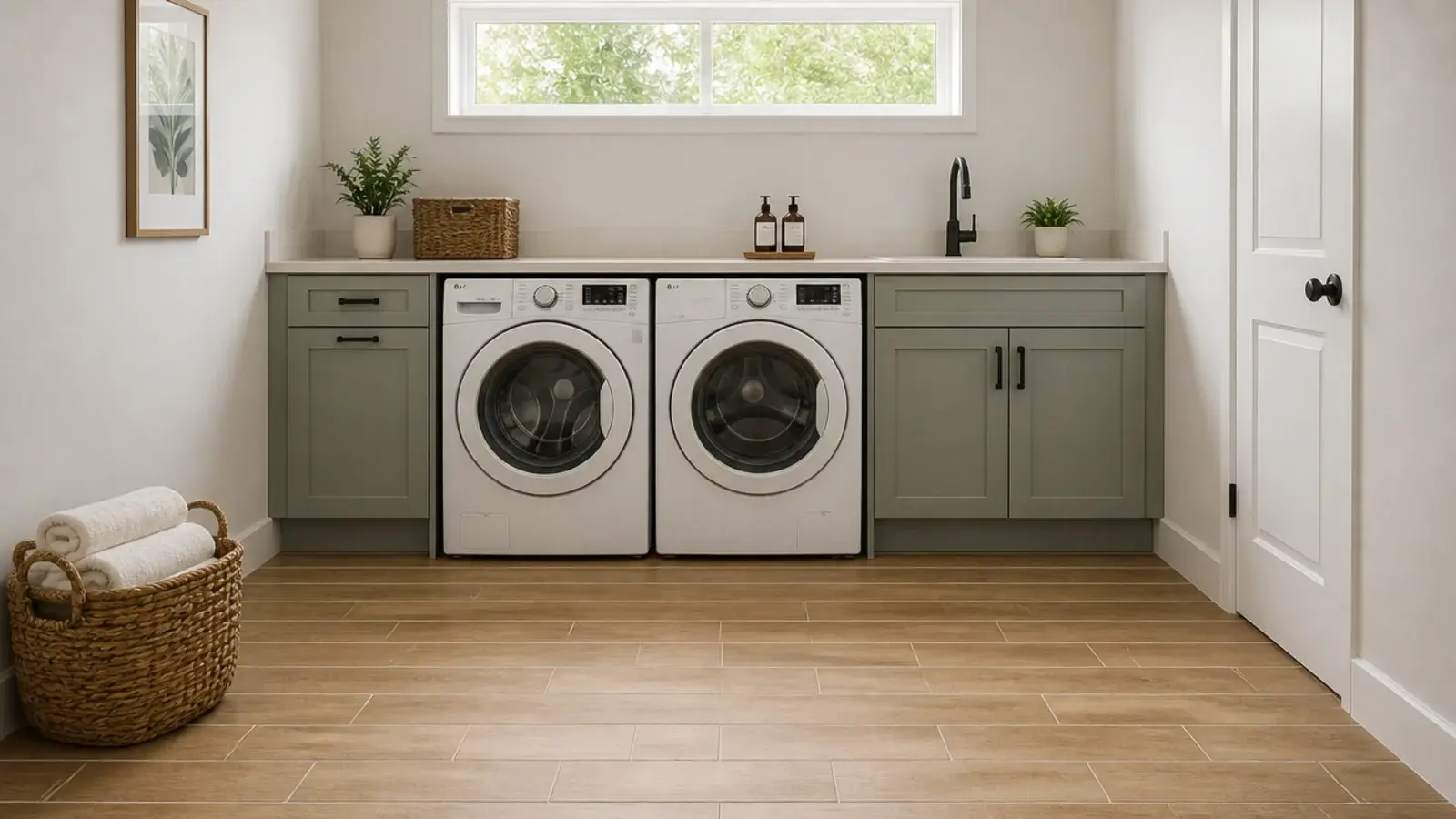 short wood effect tiles laid in a half offset brick bond across a floor