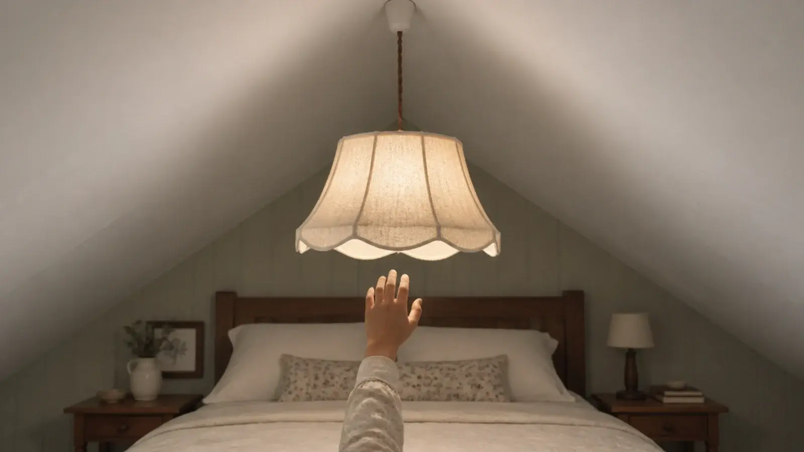 pendant shade hanging too low in a short ceilinged attic room