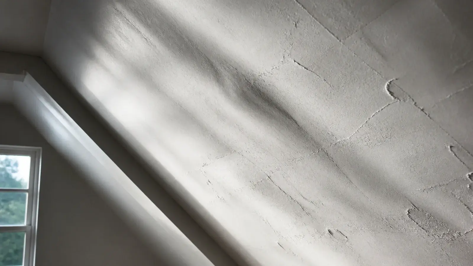 sheen on a painted attic slope revealing every ripple in the plaster