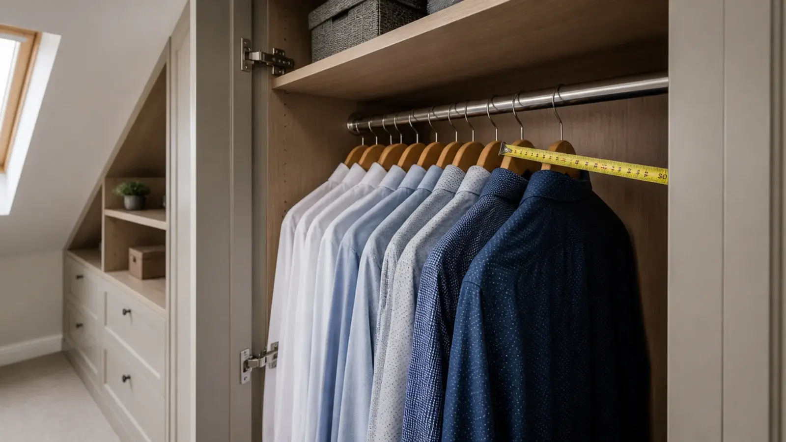 built in wardrobe carcass showing the full depth needed for hangers