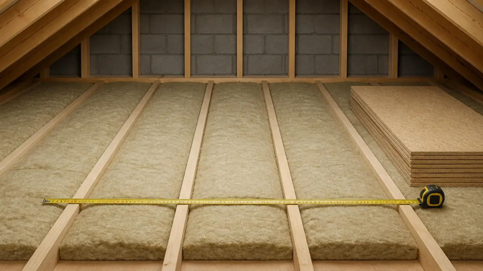 mineral wool laid between loft floor joists before boarding