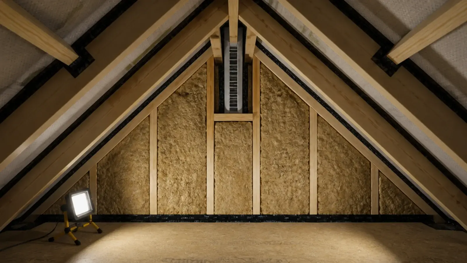 ventilation channel visible above insulation in a loft rafter bay