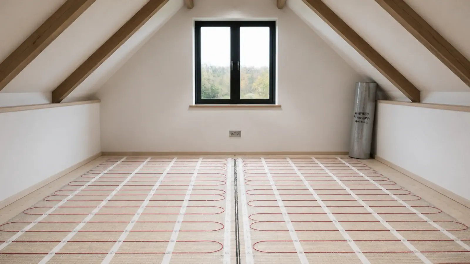 underfloor heating mat laid across a loft floor before finishing