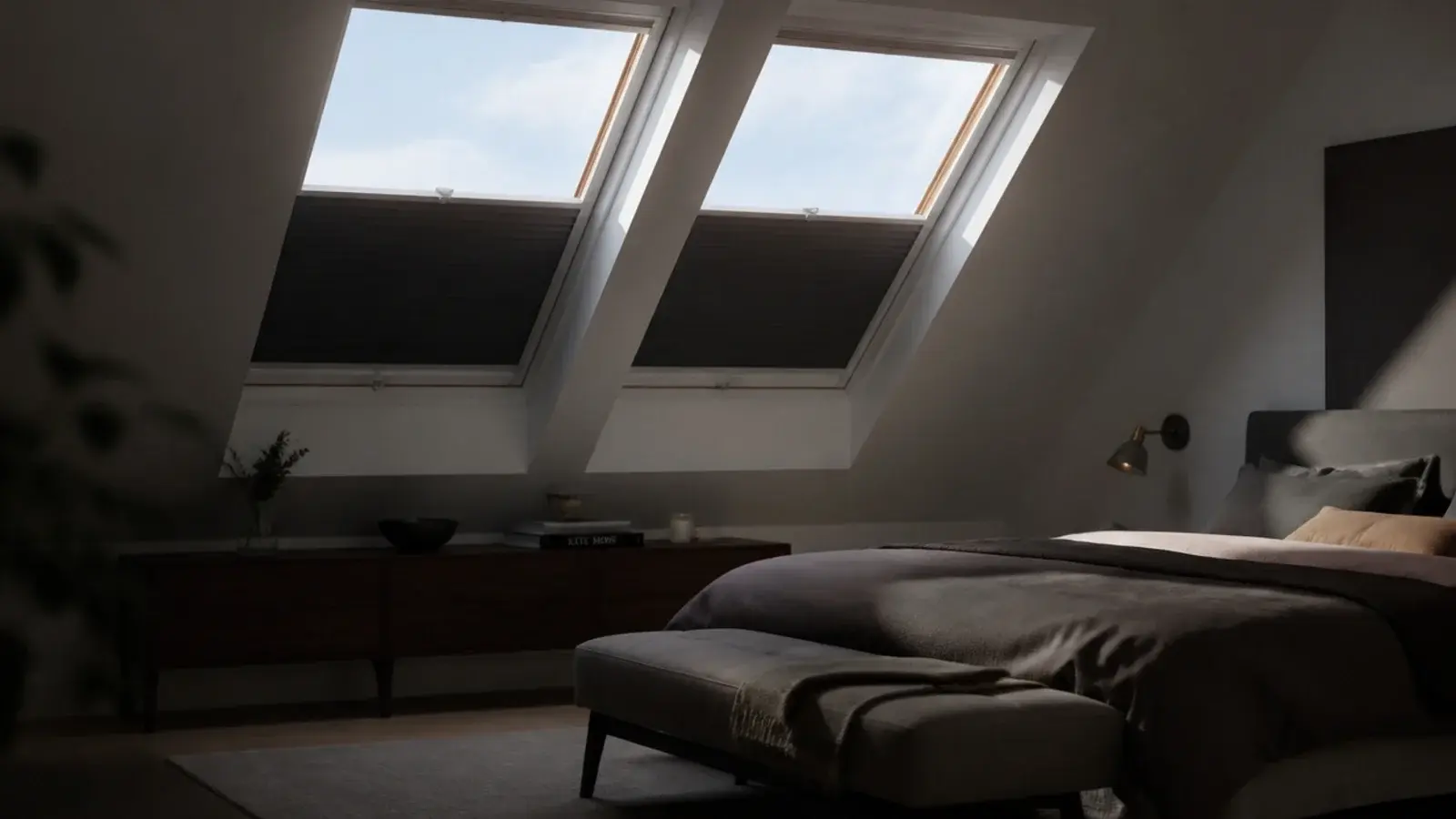 matching blackout blinds fitted to two loft master roof windows