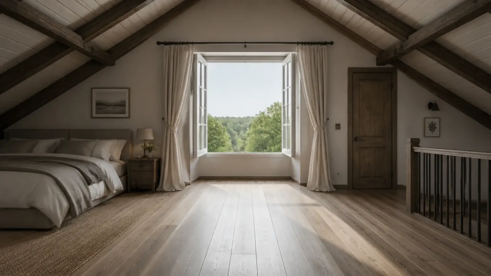 clear escape window and route in a loft master bedroom layout