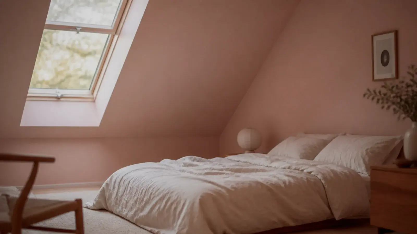 pale clay pink paint warming a cold north facing attic slope