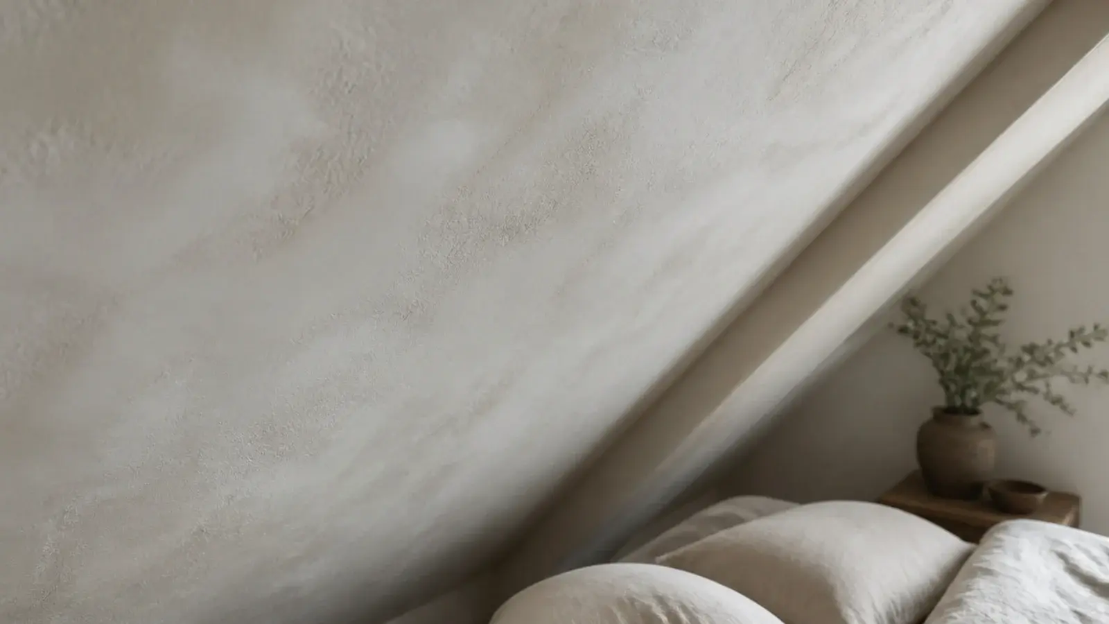 limewash finish showing soft cloudy movement across an attic slope