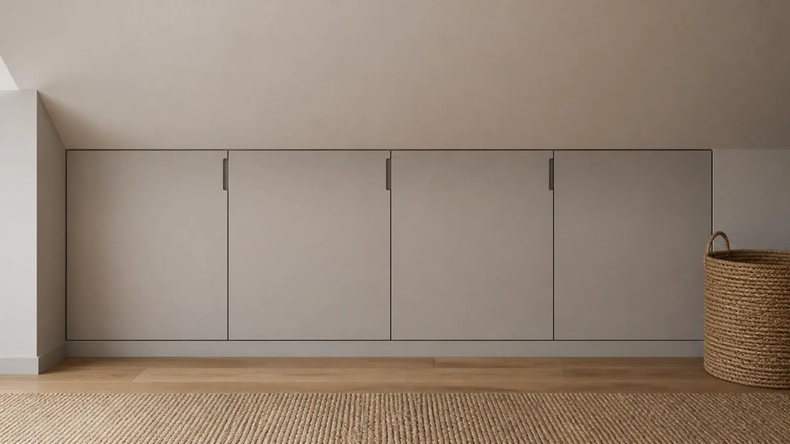 flush painted cupboard fronts set into an attic knee wall with no protrusion