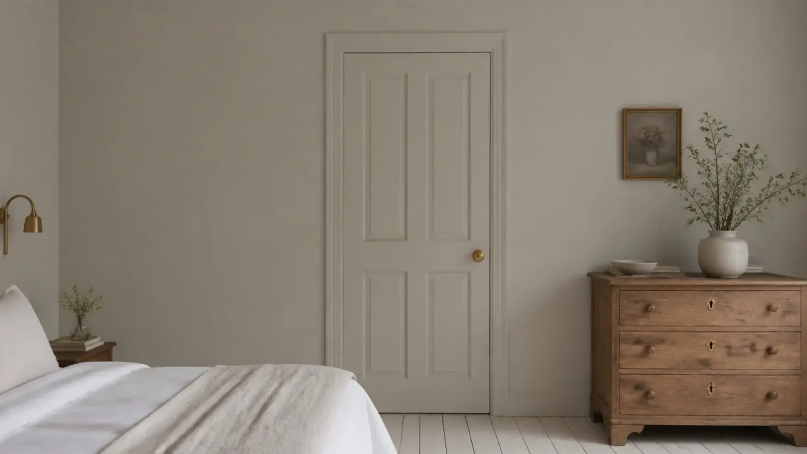 attic bedroom door painted to match the surrounding wall exactly