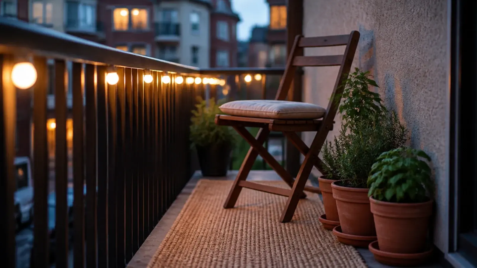 apartment balcony before and after showing a bare slab turned into a seat