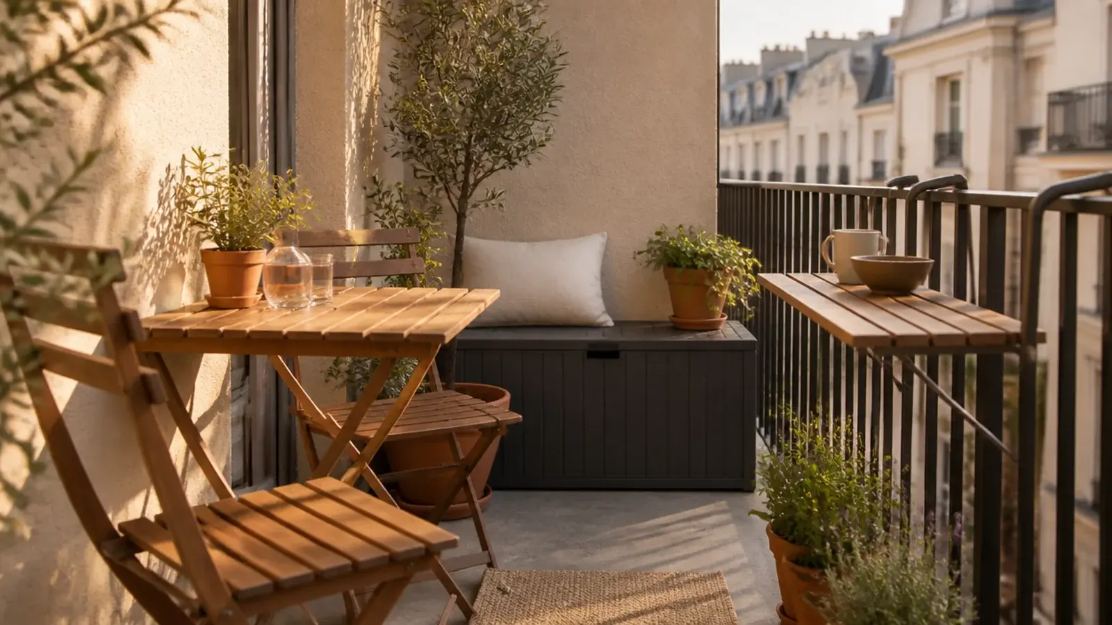 the best apartment balcony furniture types arranged on a small city slab