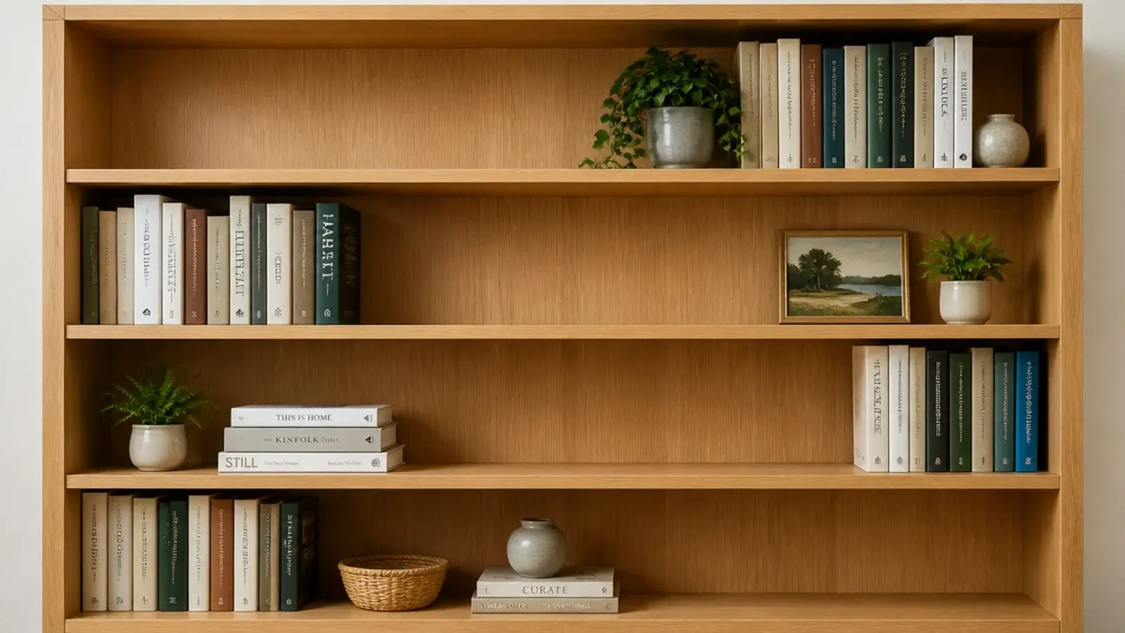 bookcase where the clear space steps diagonally down the shelves
