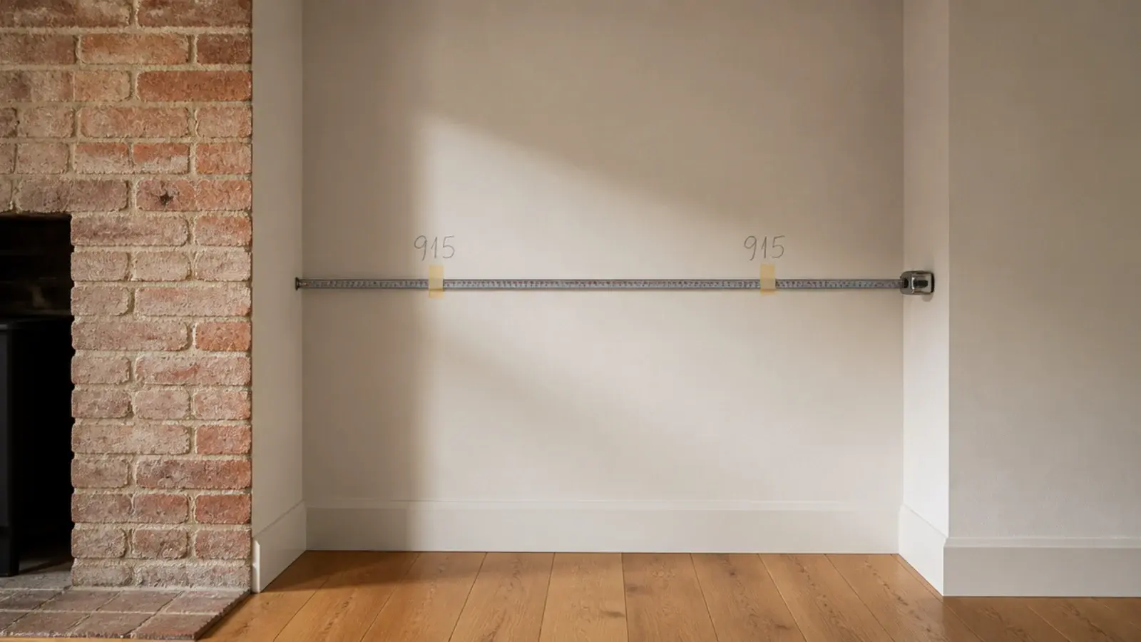 empty alcove beside a chimney breast measured for fireplace built ins