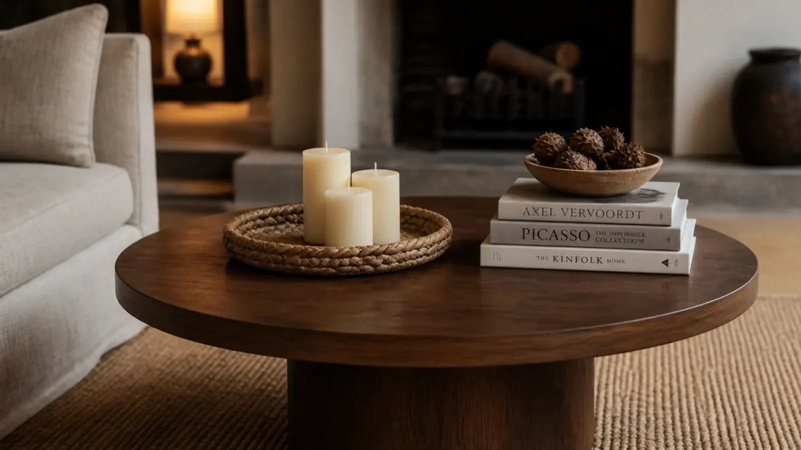 low candle grouping under five inches tall on a coffee table tray
