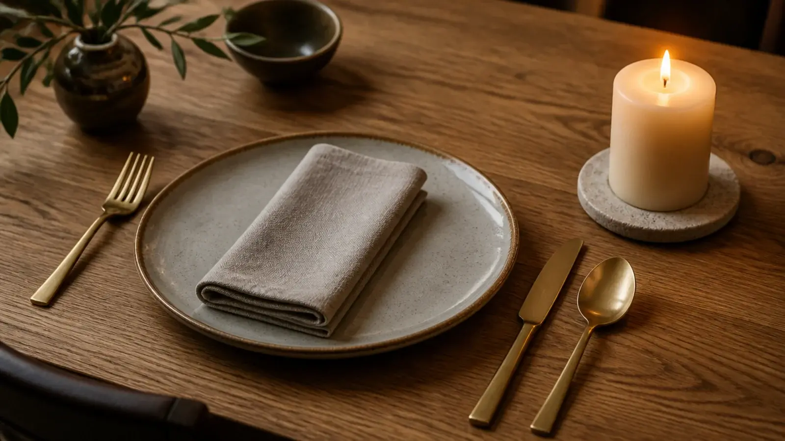 linen napkin and place setting kept clear of a burning table candle