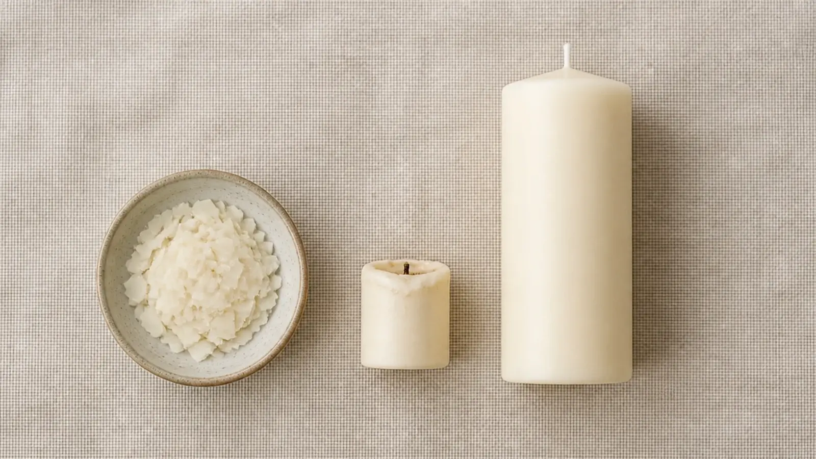 spent pillar candle stub set aside beside a fresh replacement candle