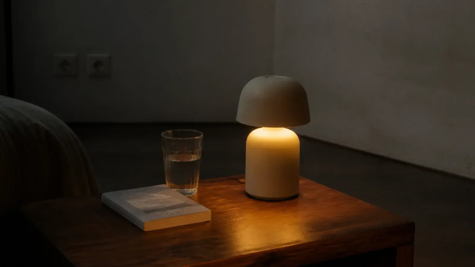 small cordless lamp lighting a table with no cable in sight