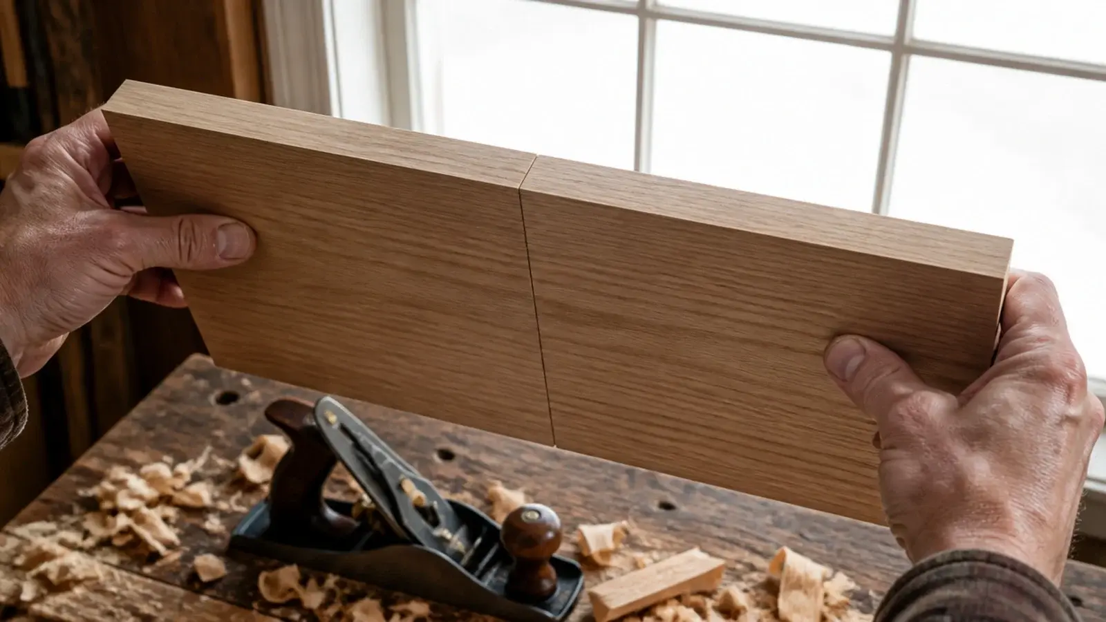 freshly jointed board edges held together showing no visible gap