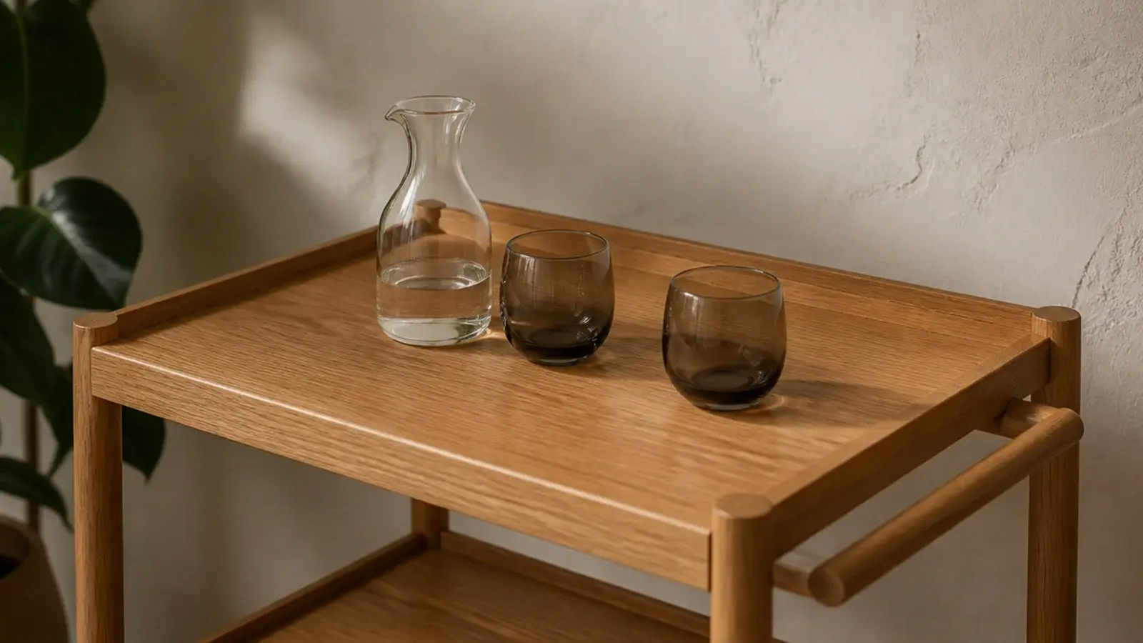coffee cart top shelf with a raised timber lip around three edges