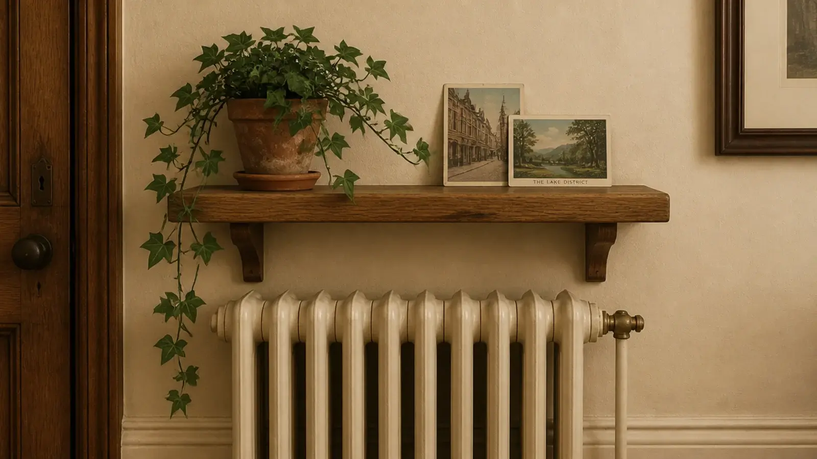 corner shelf remounted with proper clearance above a column radiator