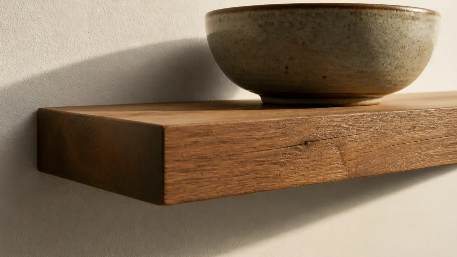 thick inch and a half oak floating shelf with a deep visible front edge