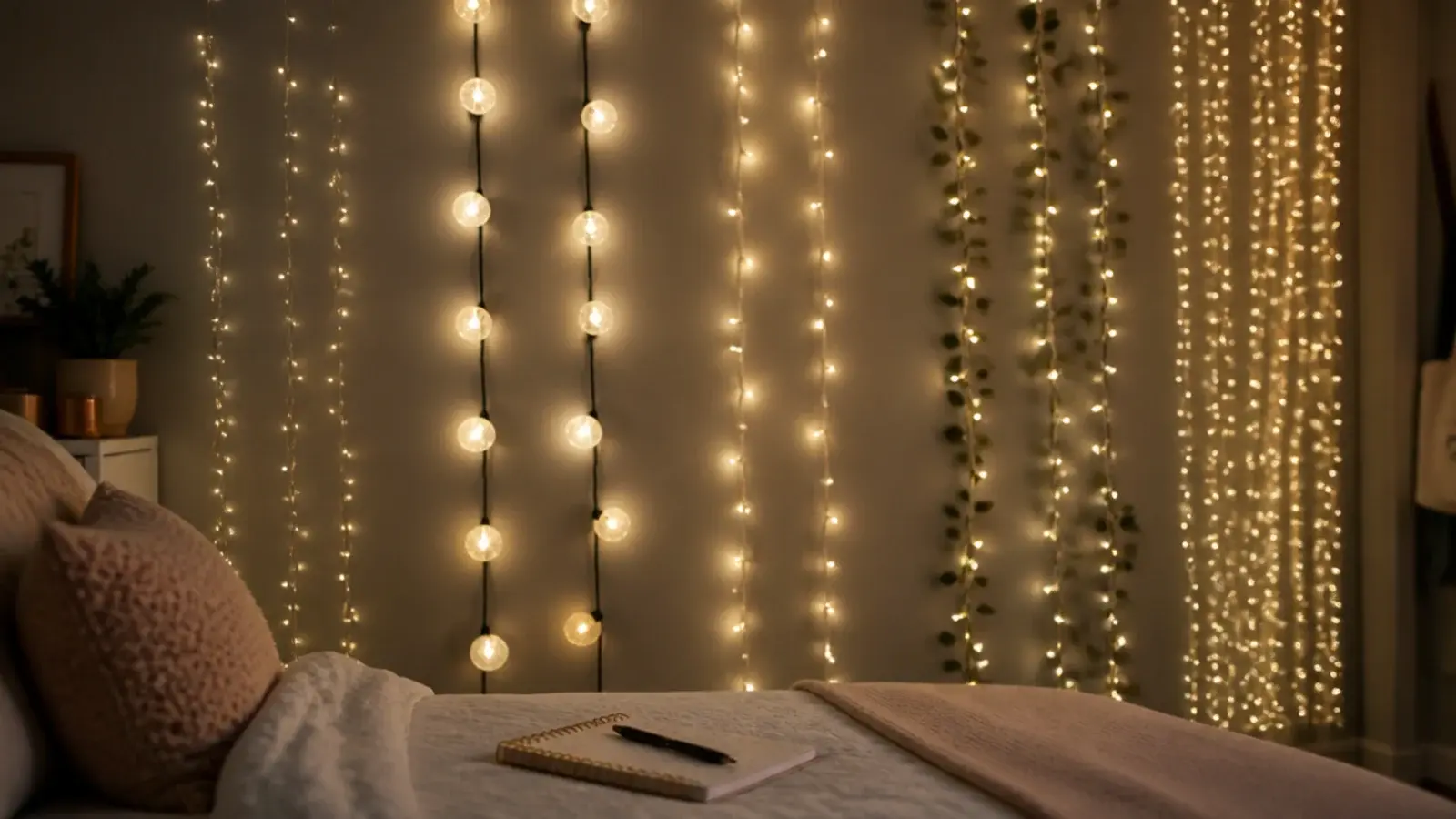 led fairy lights bedroom strings compared side by side on a wall