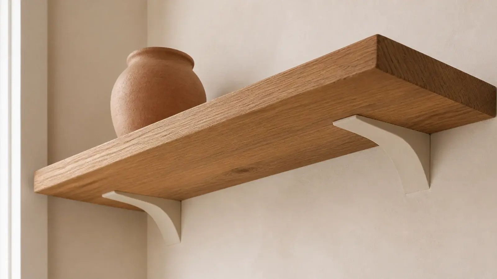 shelf brackets painted the wall color and visually disappearing underneath