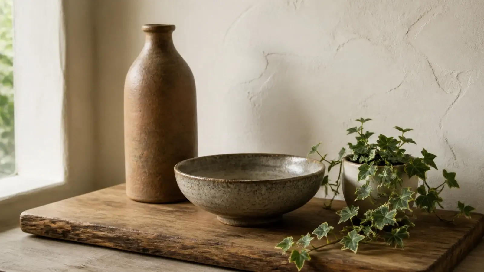 floating shelf restyled with objects at three clearly different heights