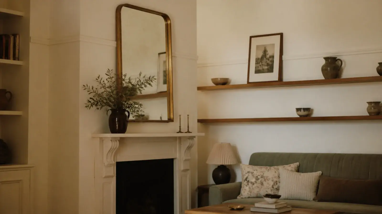 floating shelves aligned with an existing picture rail in a period room