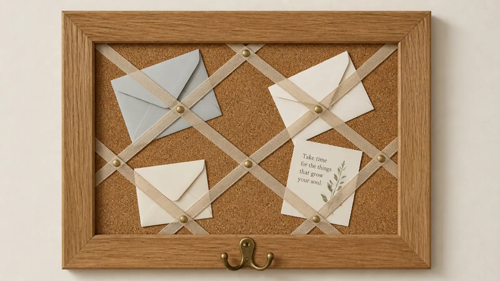 picture frame converted into a small entryway mail and note board