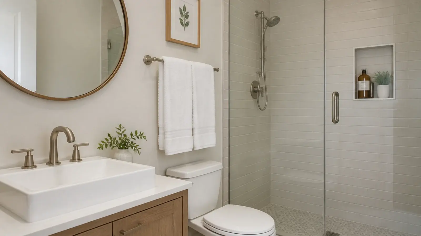 evenly lit small bathroom with no dark corners visible