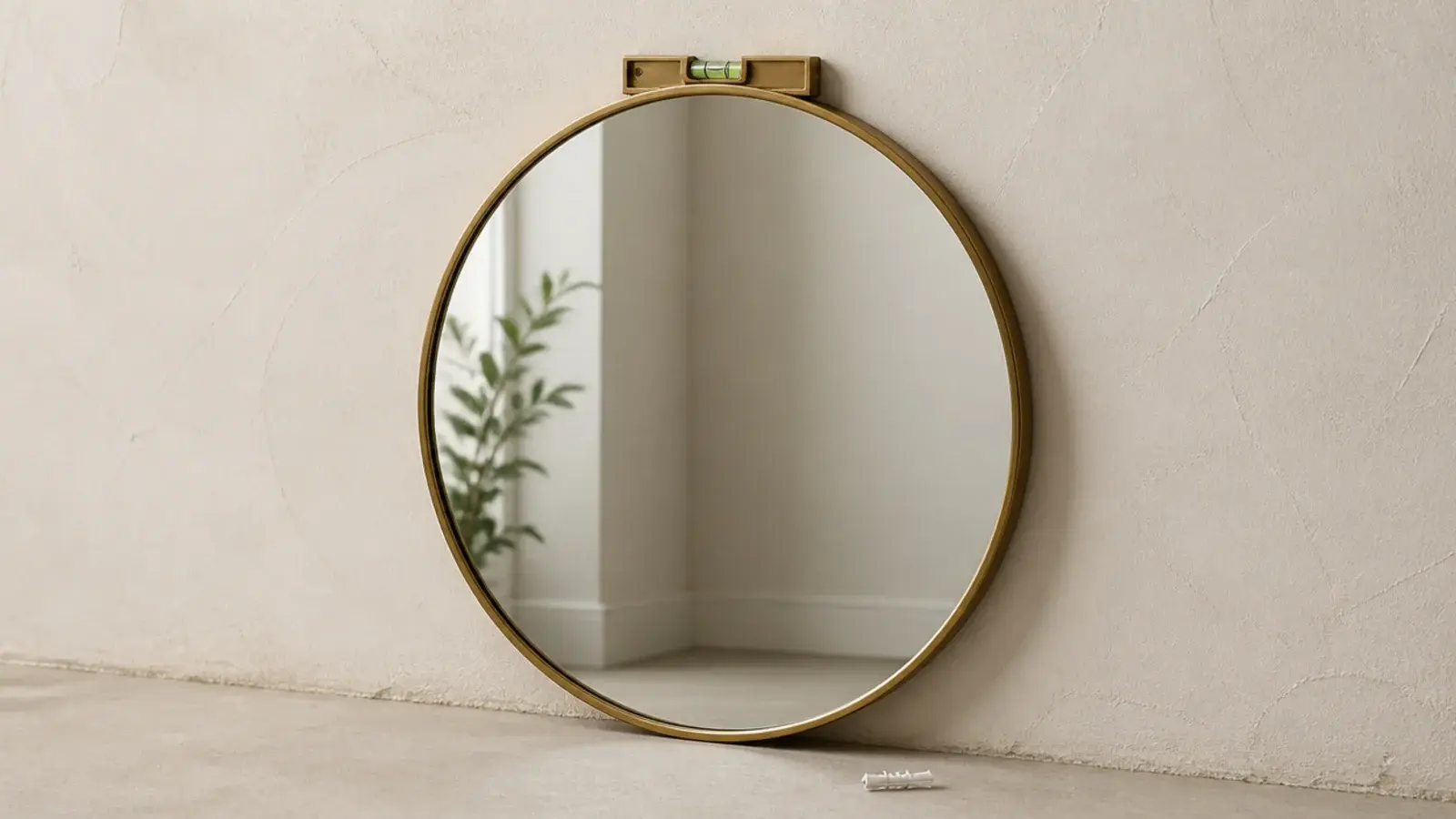 round wall mirror hanging dead level on two new toggle bolt fixings