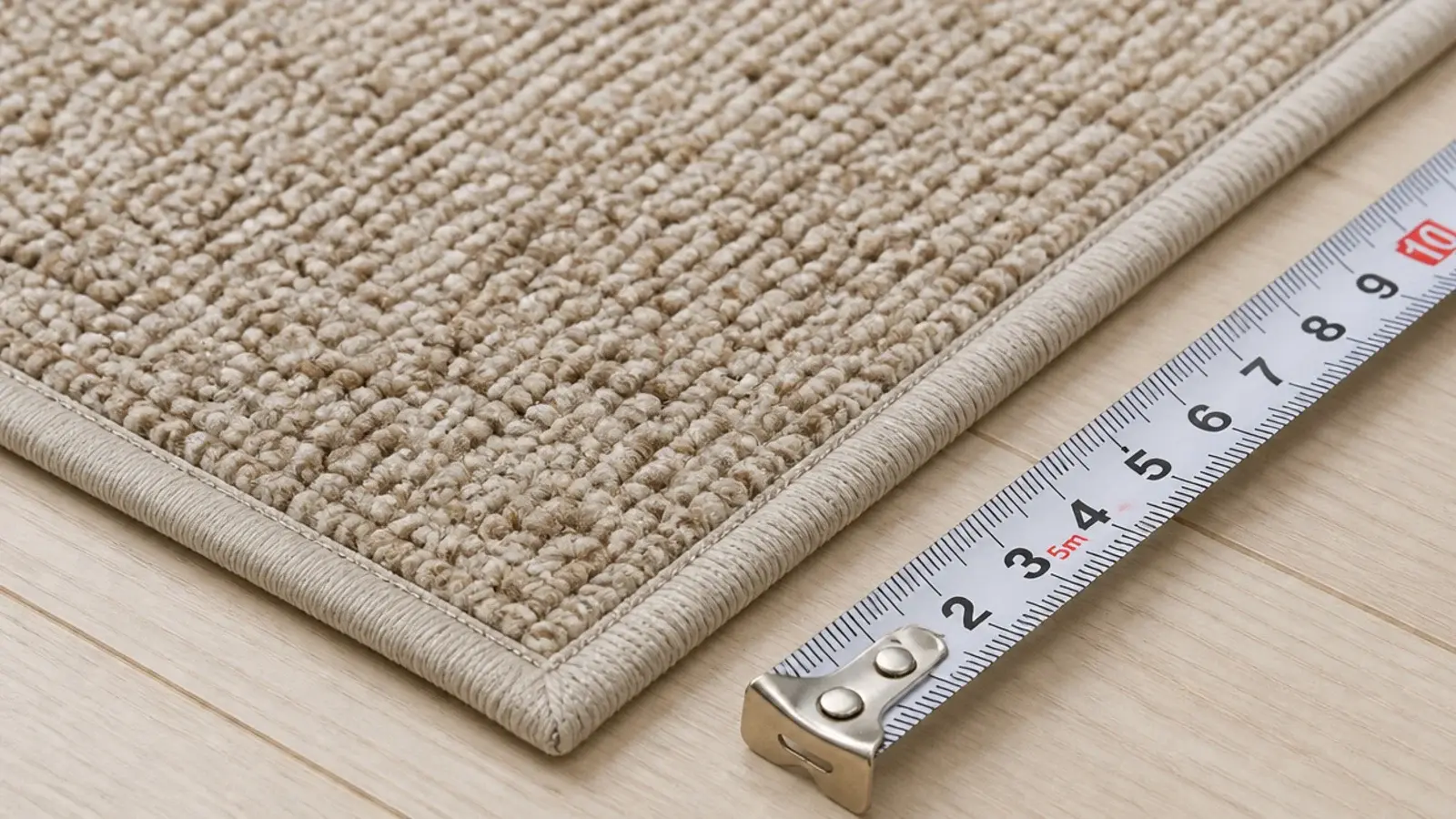 freshly bound carpet remnant with tape edging on a light floor