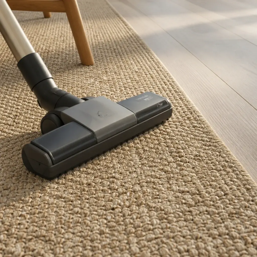 vacuum working along the traffic lane of a very large rug