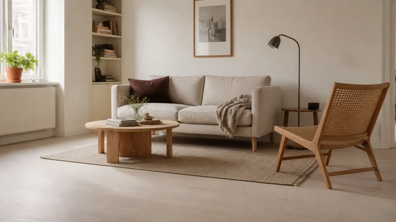 small room where a large rug would leave almost no bare floor