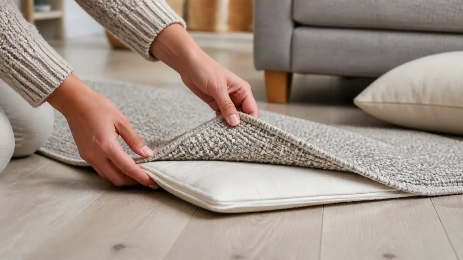 woven chenille cover being lifted away from its separate cushion pad