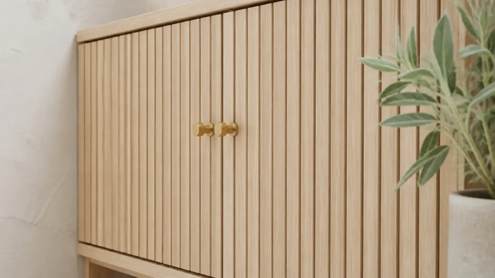 slatted timber trellis panels used as ventilated shoe cabinet door fronts