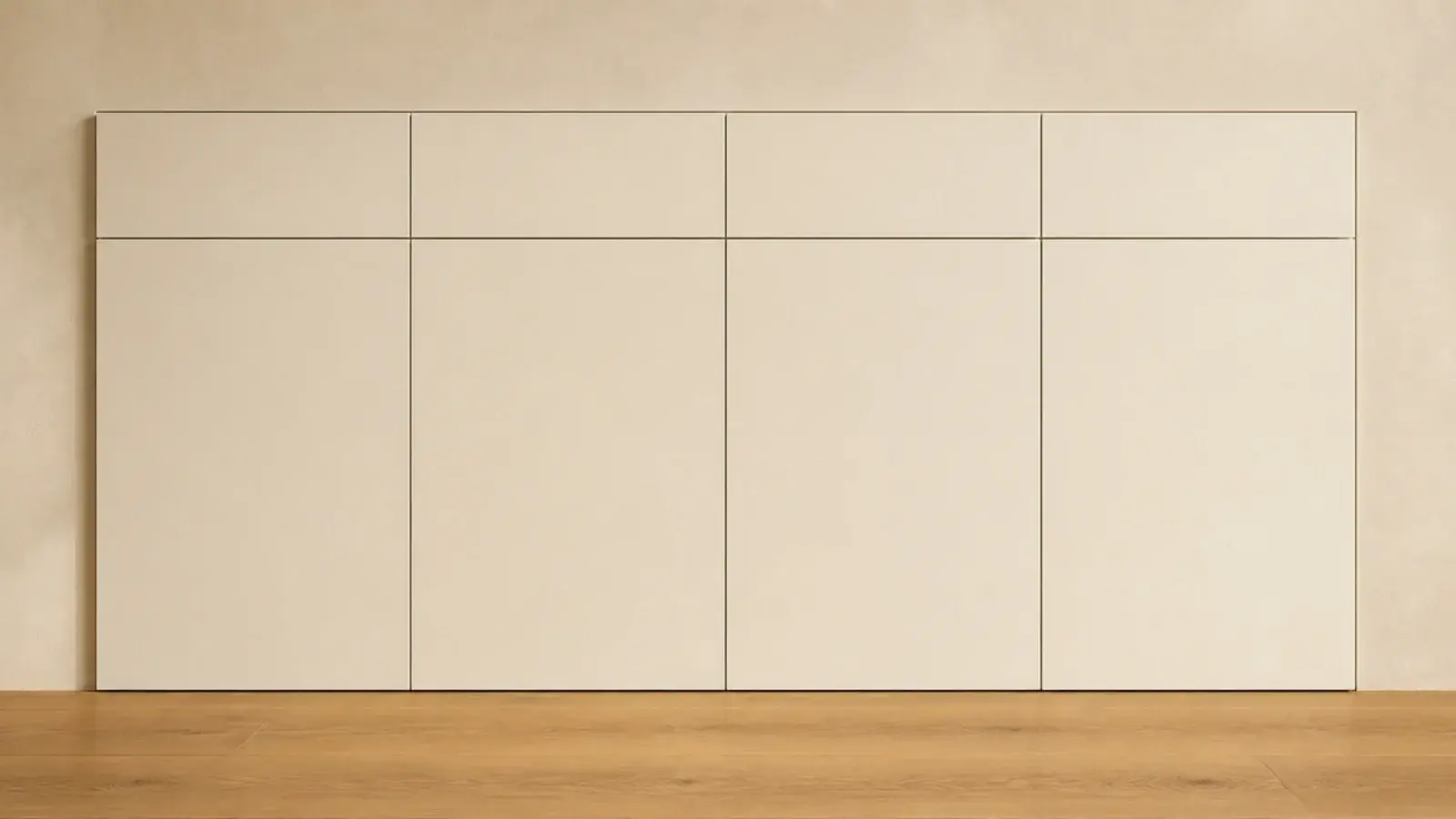 handleless slim shoe cabinet with smooth push latch fronts in a hall
