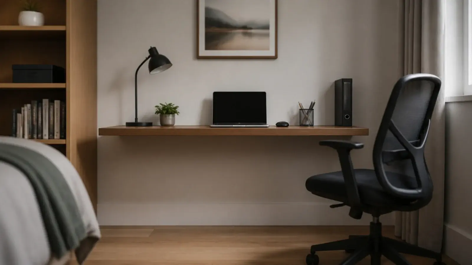 wall mounted desk with completely clear floor space underneath