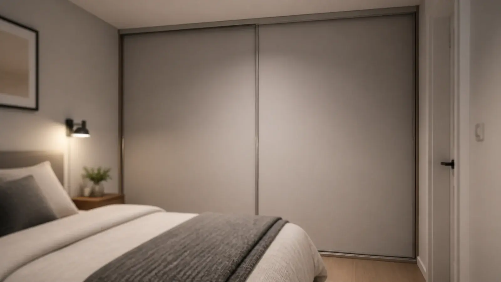 sliding wardrobe doors closed against a bed with no clearance needed