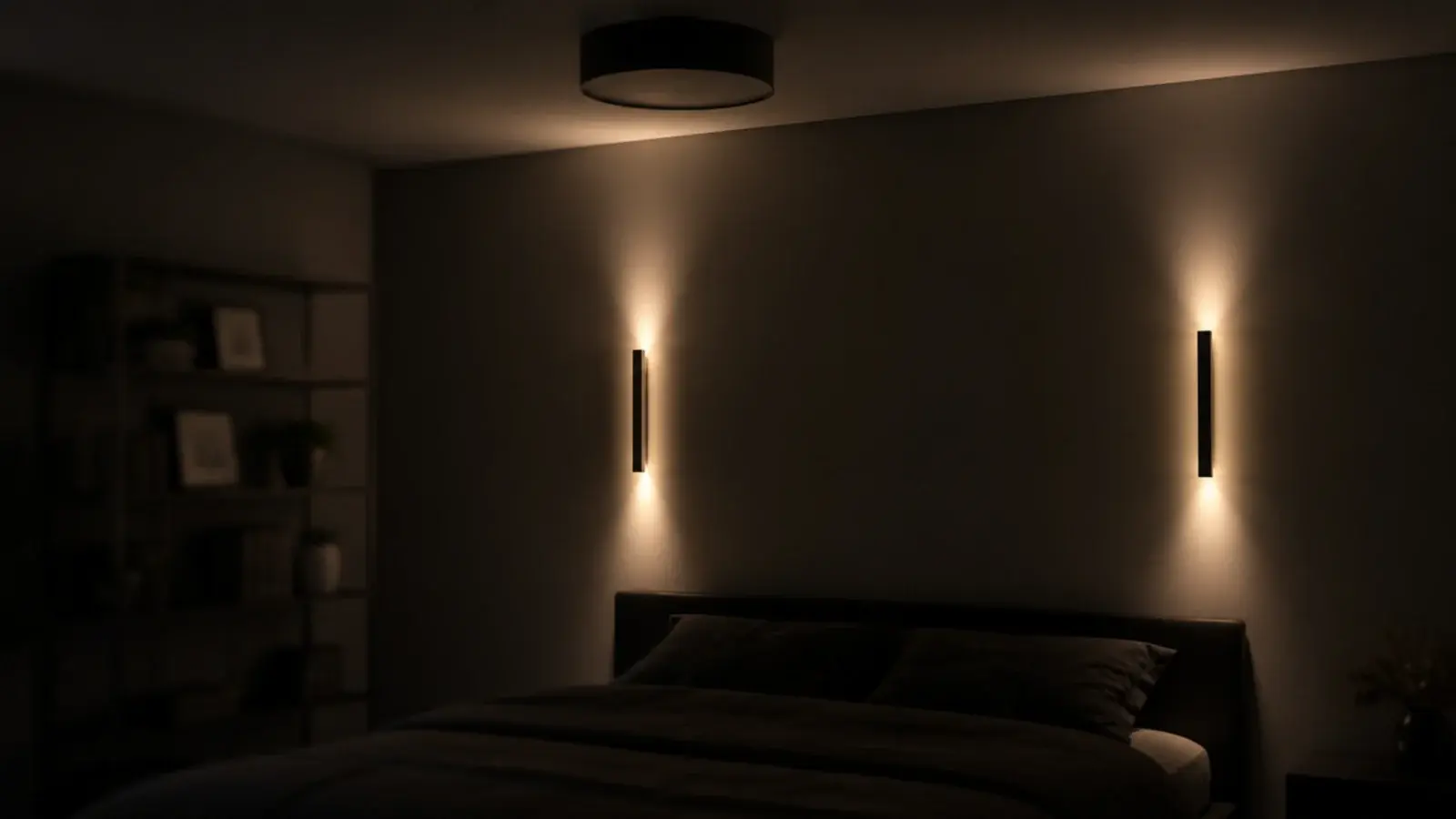 wall lights washing a small bedroom wall with soft even light