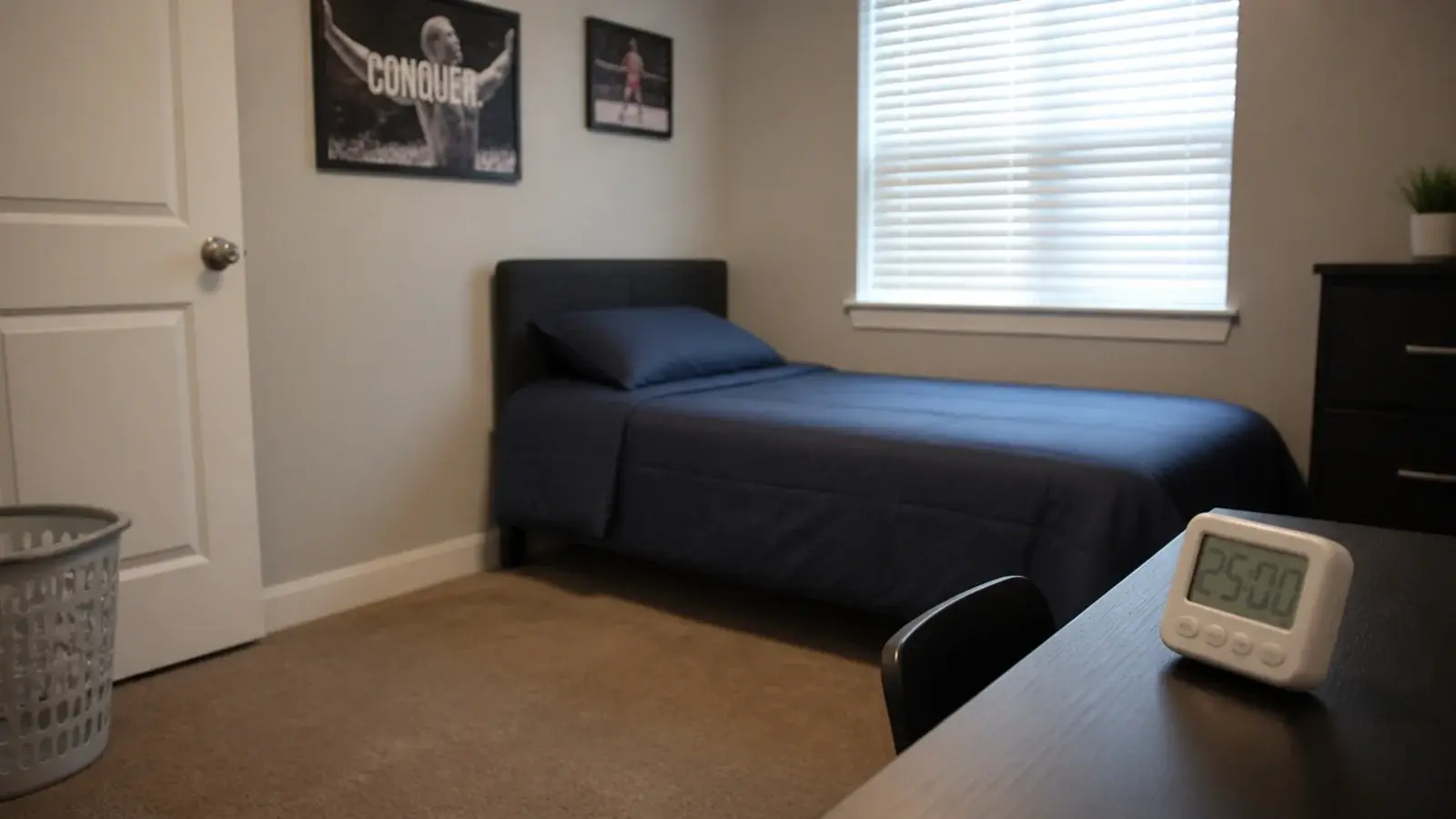 tidy small bedroom photographed after a short weekly clear up