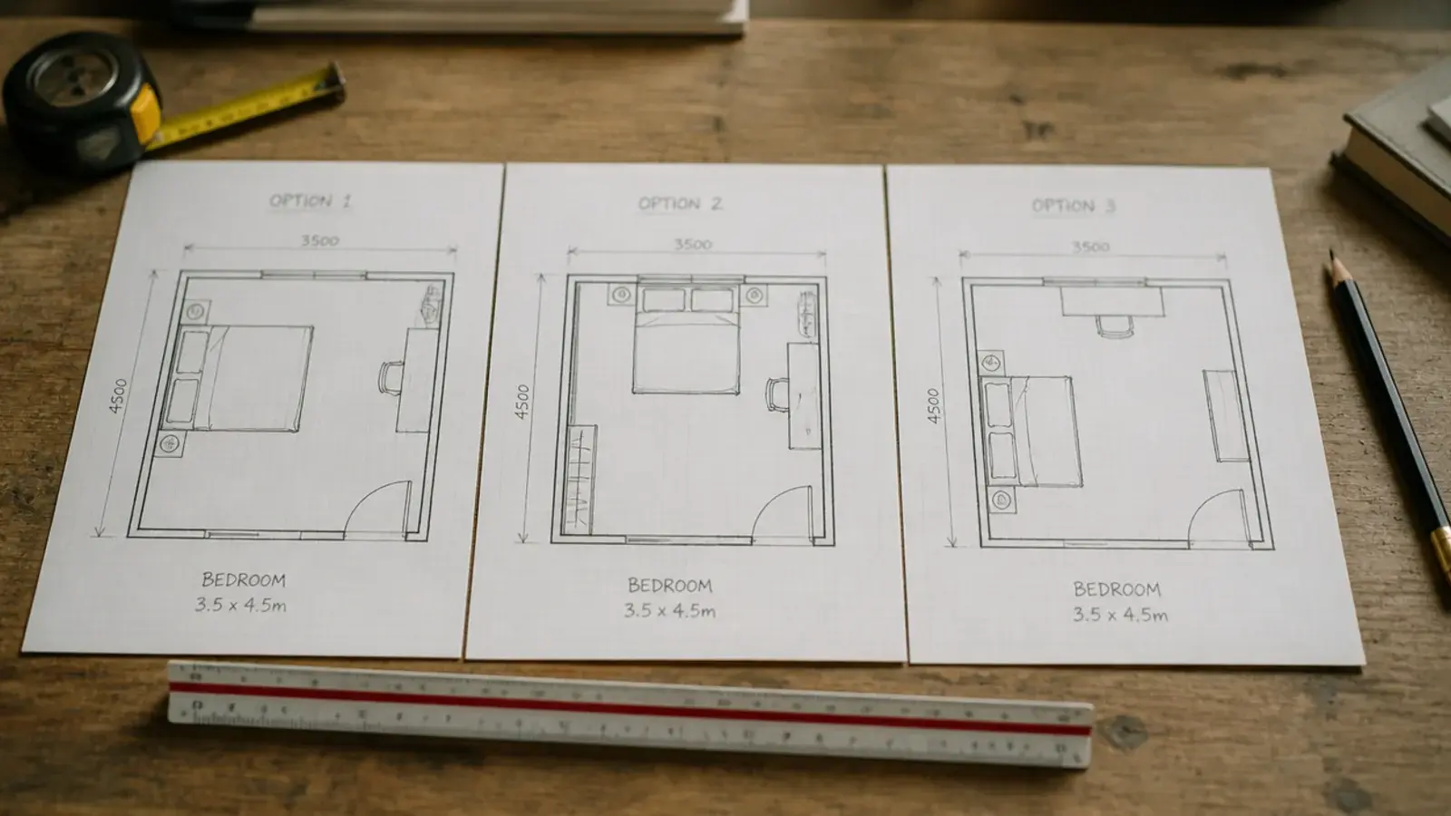 teen bedroom layouts for a boy compared across three different room shapes