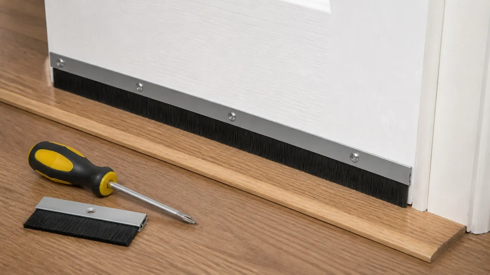 brush door seal fitted along the bottom edge of a bedroom door