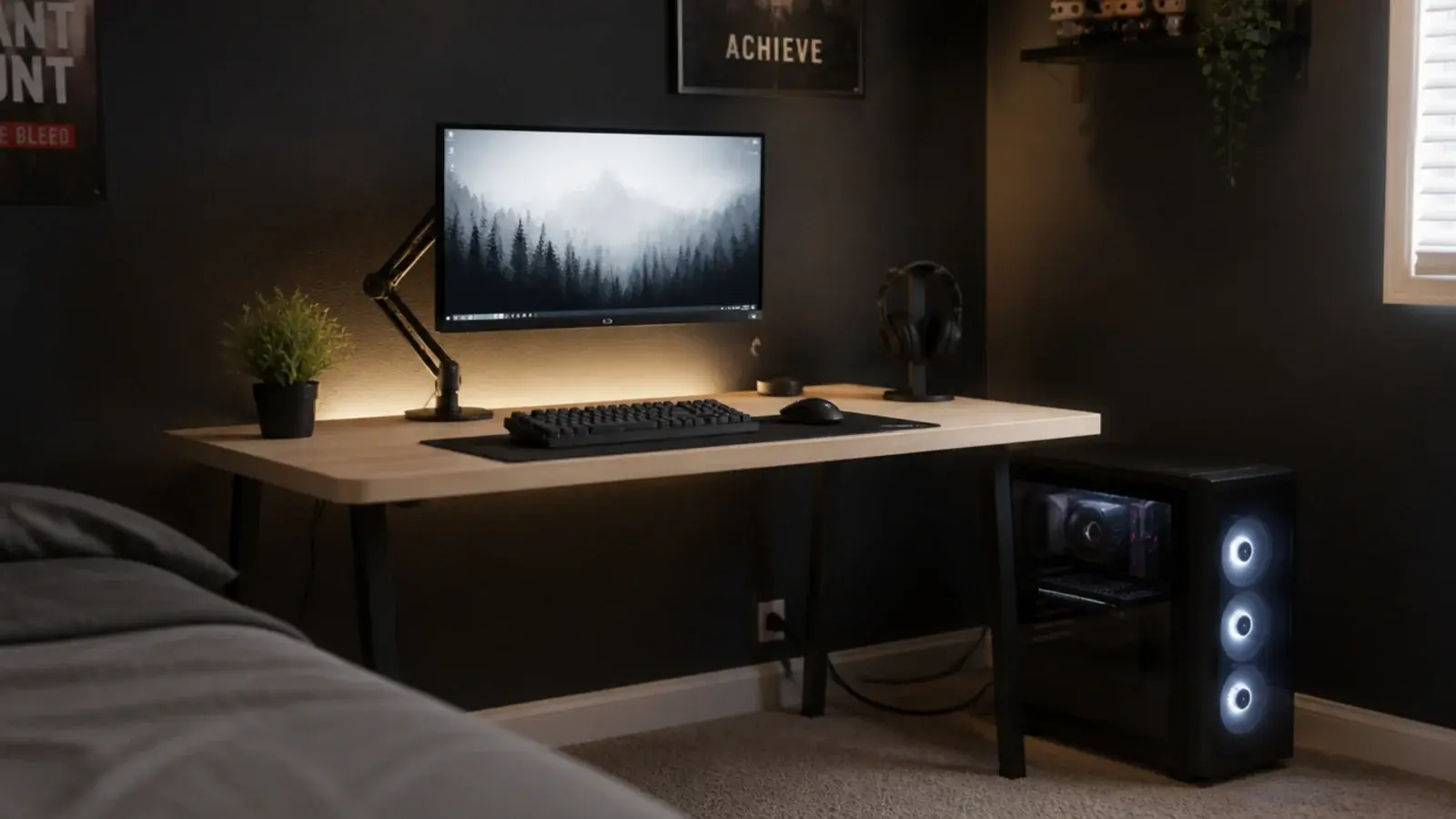 teen boy gaming bedroom built on a budget with one board and steel legs