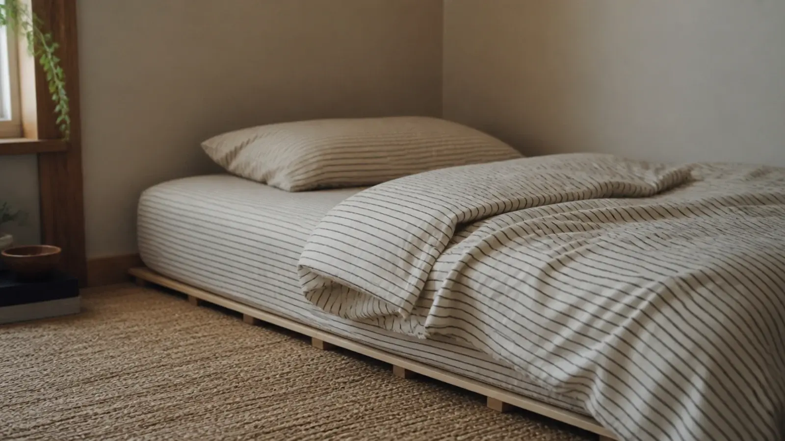twin mattress on the floor with clear space on the open sides