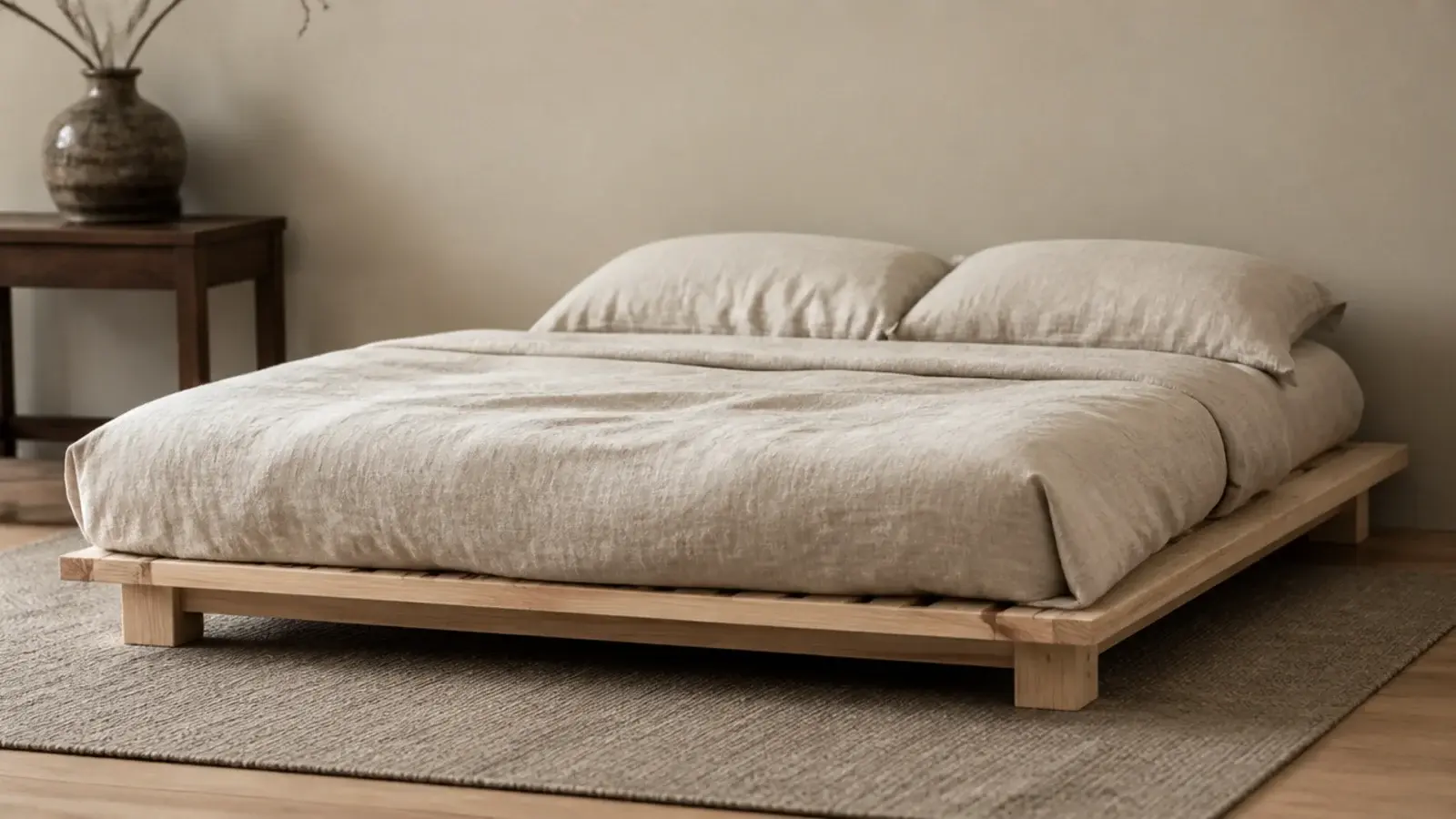 low twin platform bed with slatted base and no headboard